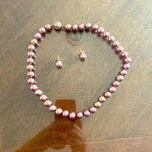 Elegant Pink Pearl Necklace and Stud Earring Set - Classic Women’s Jewelry